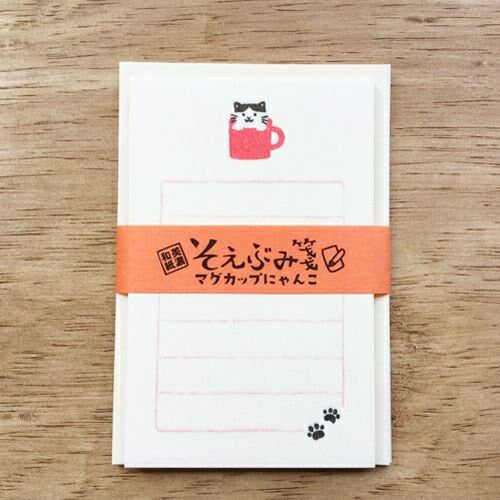 Furukawa Paper Works - "Soebumi" Gift Note Letter Paper - Cat in Mug