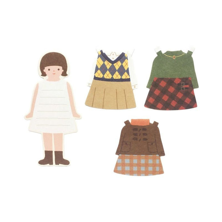 Furukawa Paper Works - Kisakae Letter Set - Dress up Girl - Plaid Clothes