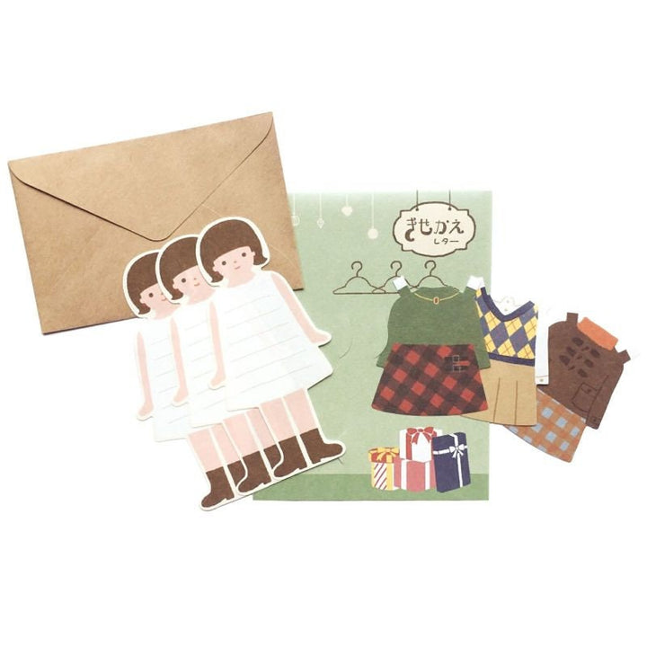 Furukawa Paper Works - Kisakae Letter Set - Dress up Girl - Plaid Clothes