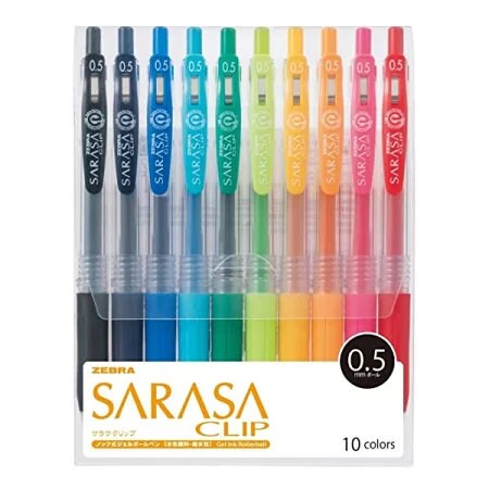 Zebra Sarasa Clip Gel Pens 0.5mm - Set of 10 Colours